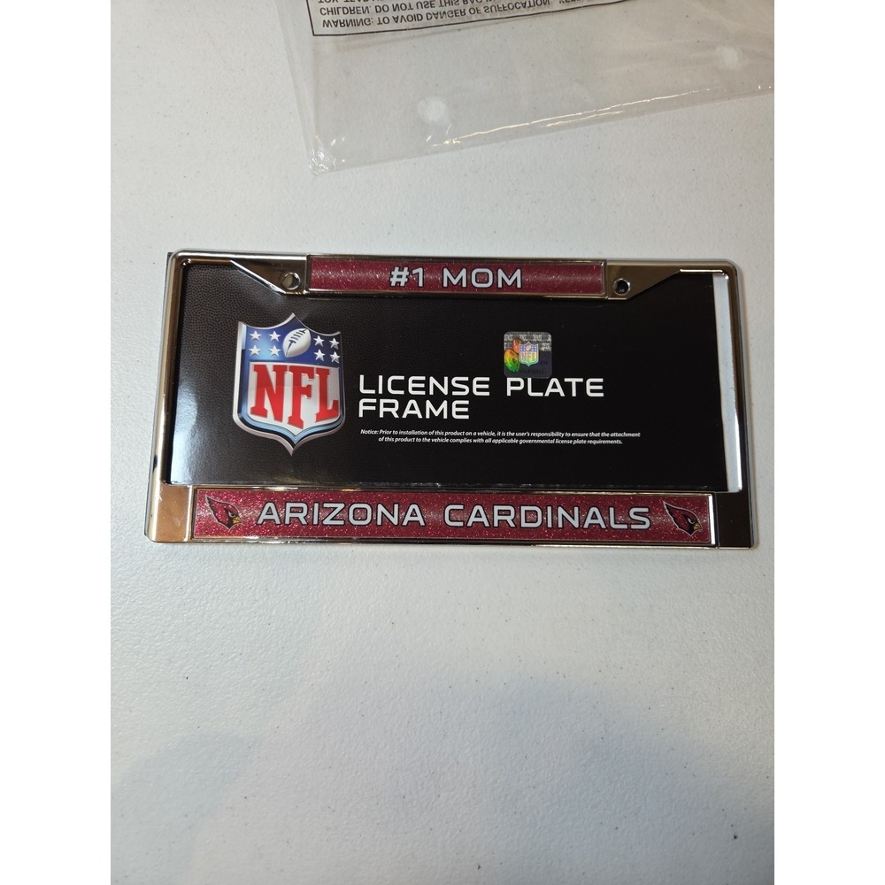 NFL Arizona Cardinals #1‎ Mom License Plate Frame Glitter Red Chrome Auto Car